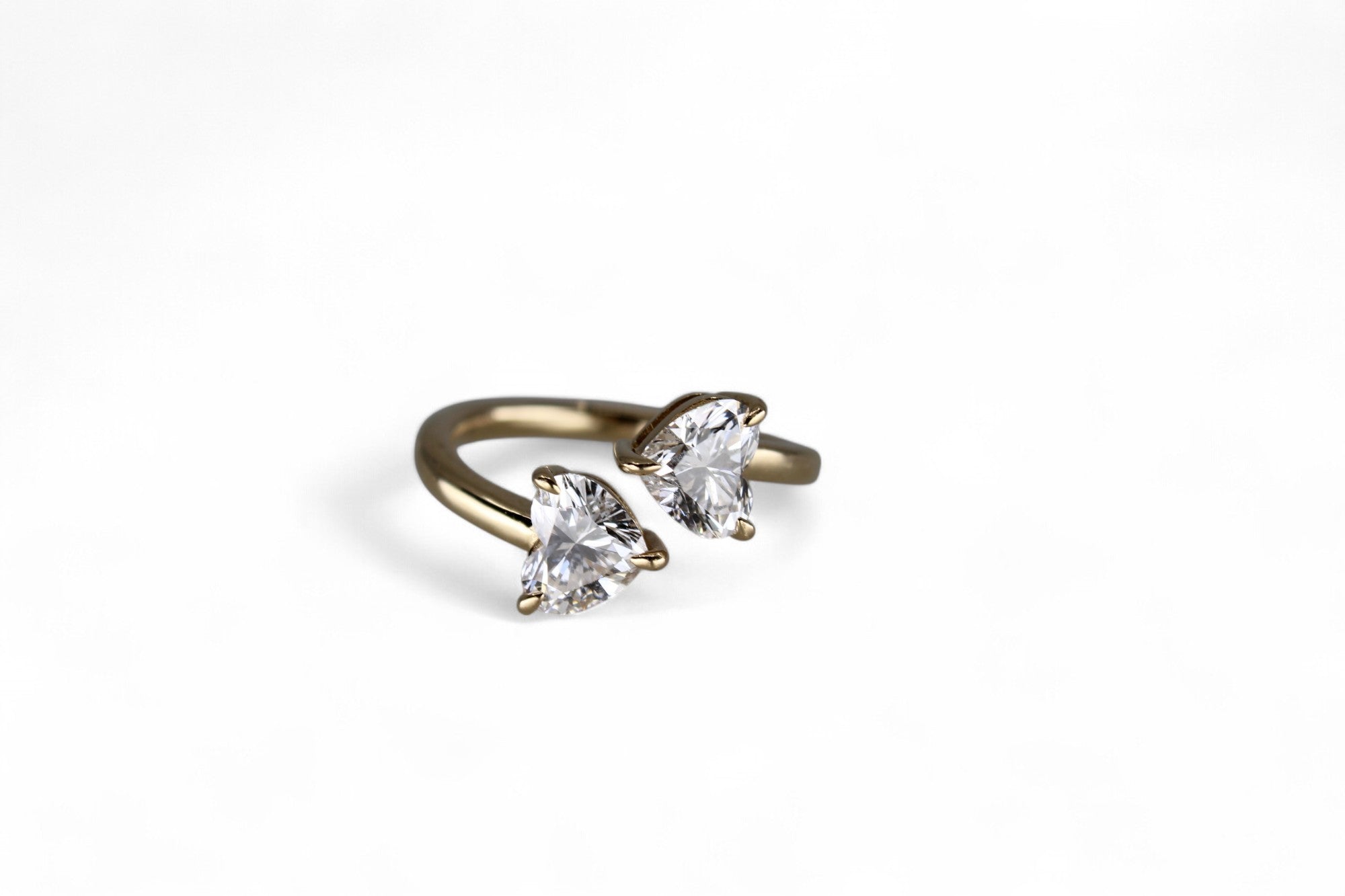 2 heart lab diamond bypass ring - Jewelry by Cleo