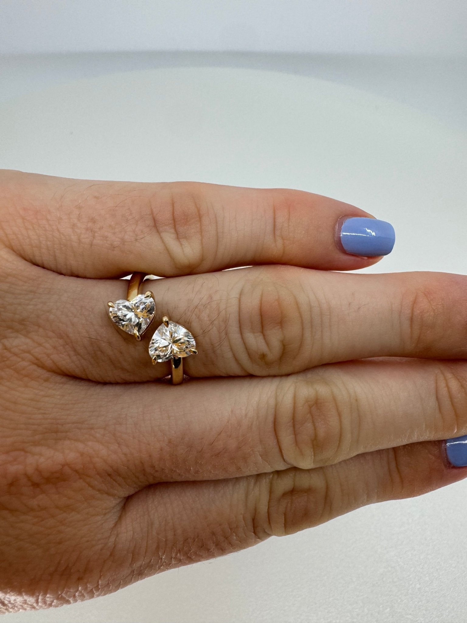 2 heart lab diamond bypass ring - Jewelry by Cleo