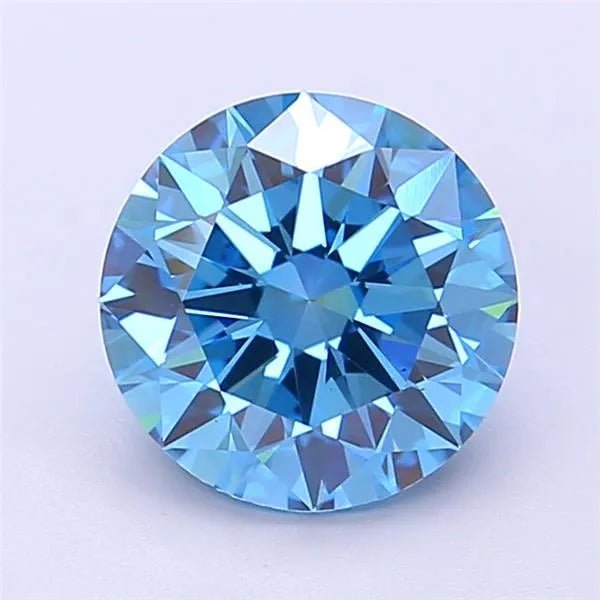 2.10ct Round Lab Grown Diamond (Colour Fancy Vivid Blue, Clarity VS1, Cut EX, IGI Certified) - Jewelry by Cleo
