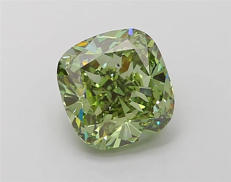 3.01ct Cushion brilliant Lab Grown Diamond (Colour Fancy Vivid Green, Clarity VS2, IGI Certified)