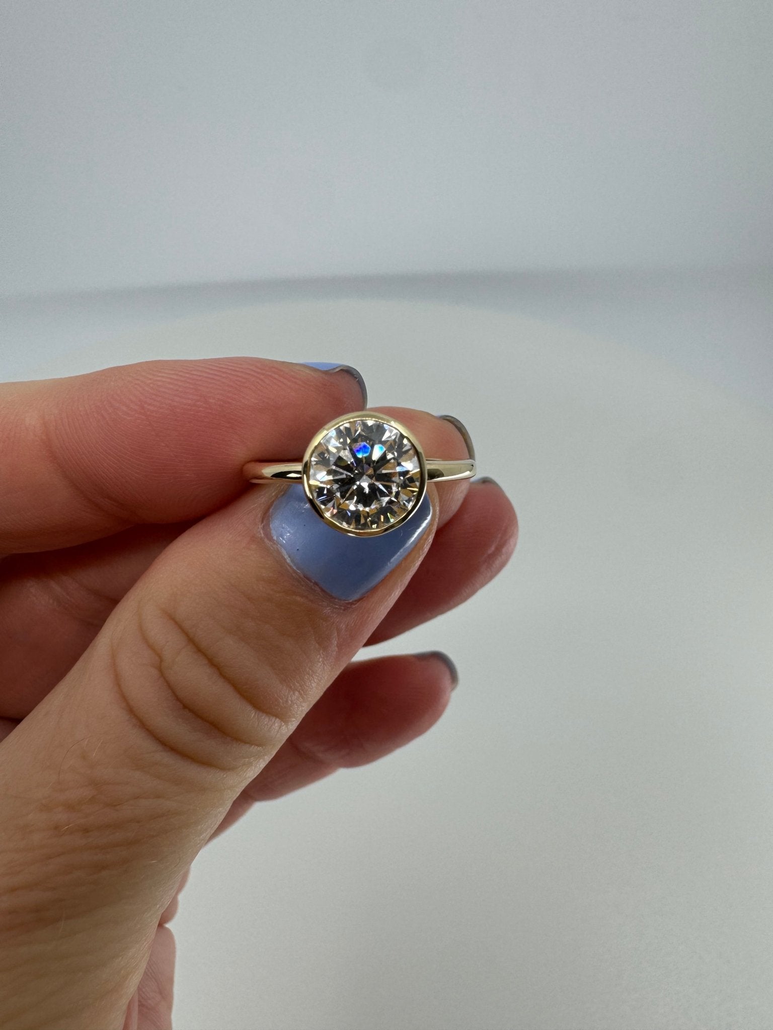 3 carat round lab - grown diamond bezel engagement ring - Jewelry by Cleo