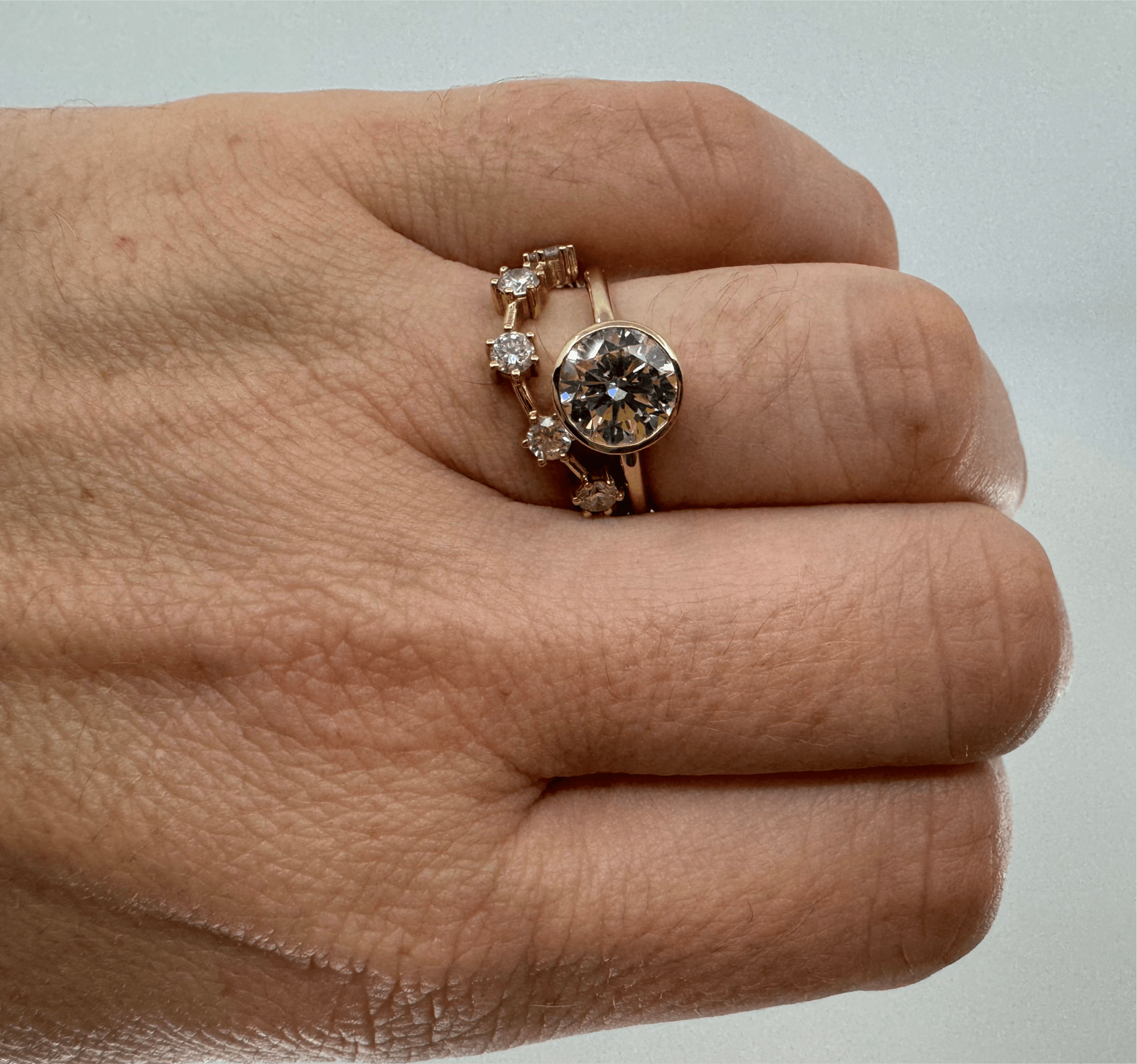 3 carat round lab - grown diamond bezel engagement ring - Jewelry by Cleo