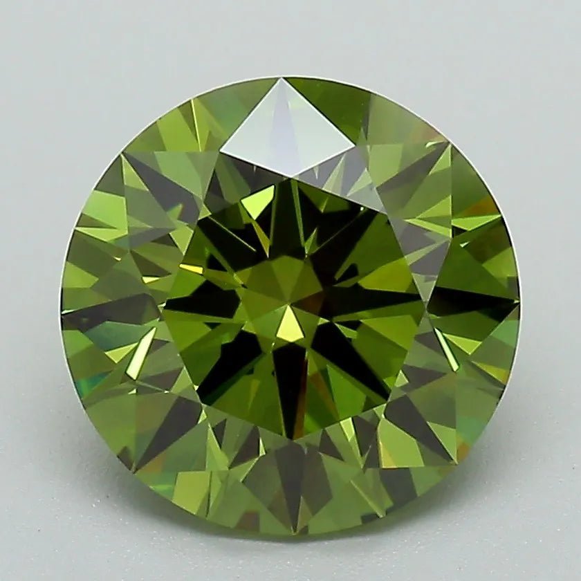 3.01ct Round Lab Grown Diamond (Colour Fancy Vivid Green, Clarity VS1, Cut ID, IGI Certified) - Jewelry by Cleo
