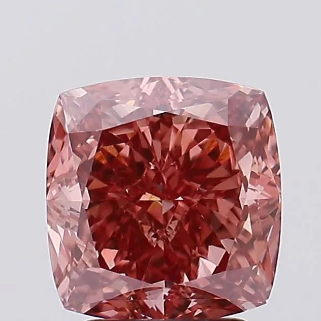 3.11ct Cushion modified Lab Grown Diamond (Colour Fancy Vivid Brownish Pink, Clarity VVS2, IGI Certified) - Jewelry by Cleo