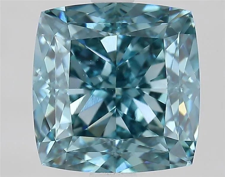 3.19ct Cushion modified Lab Grown Diamond (Colour Fancy Vivid Green Blue, Clarity VS1, IGI Certified) - Jewelry by Cleo