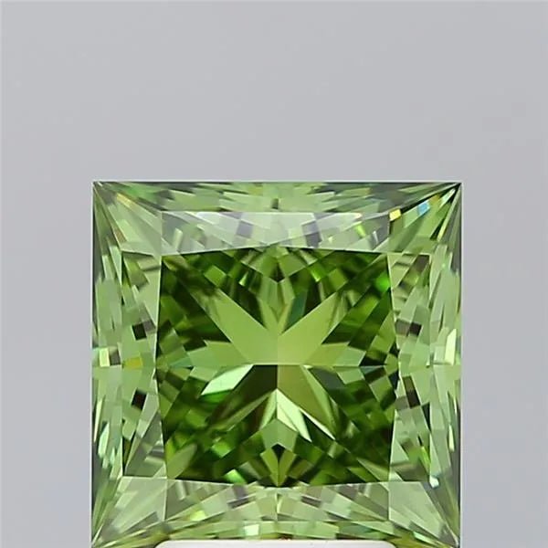 4.05ct Princess Lab Grown Diamond (Colour Fancy Vivid Green, Clarity VS1, IGI Certified) - Jewelry by Cleo