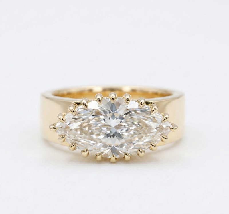 4 carat east west marquise cigar band 14k yellow gold