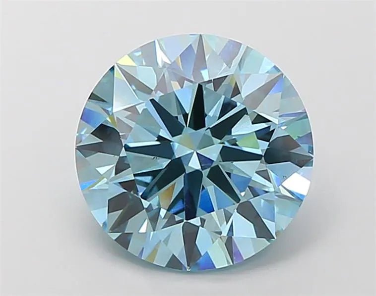6.01ct Round Lab Grown Diamond (Colour Fancy Vivid Blue, Clarity VS2, Cut ID, IGI Certified) - Jewelry by Cleo