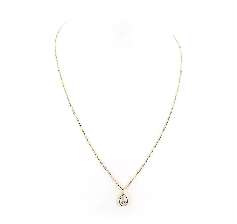 14k Yellow Gold Pear Bezel Prong Diamond Pendant (1 TCW)