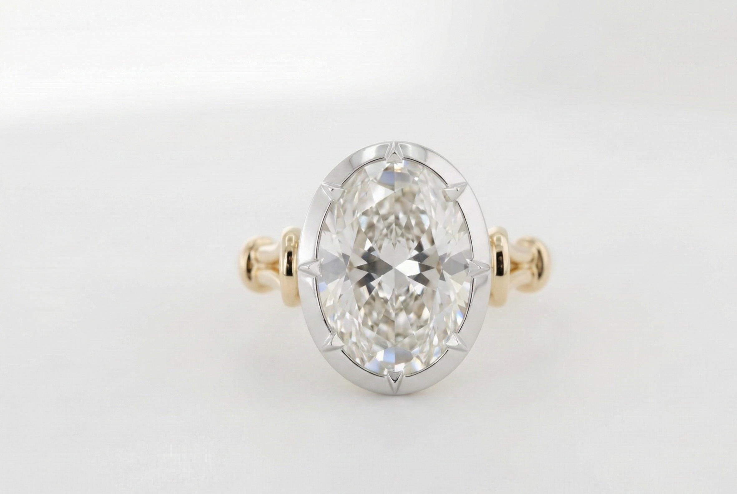 7 carat oval after lgd with collet two tone white and yellow gold