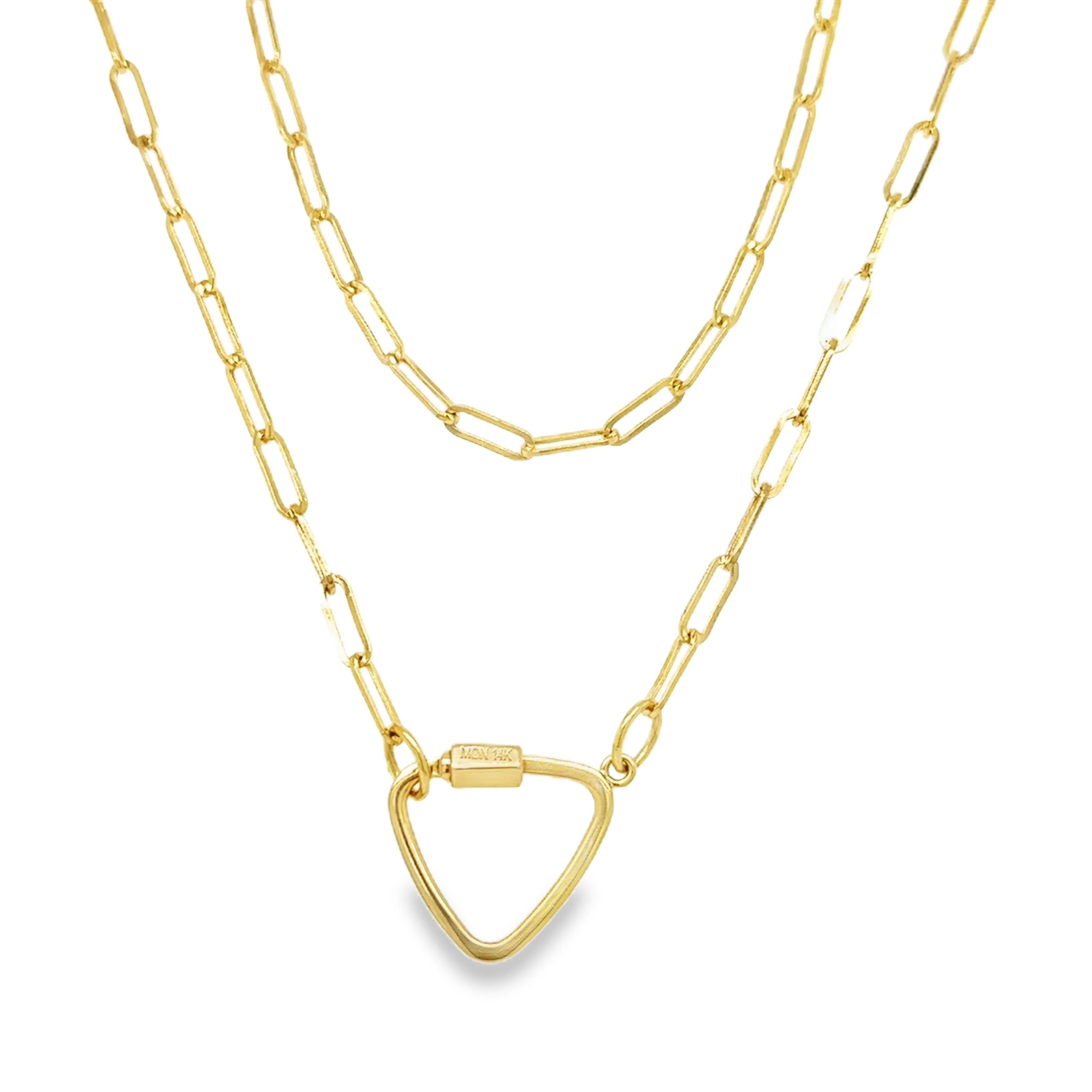14kt Gold Triangle Lock Paperclip Necklace, 18"