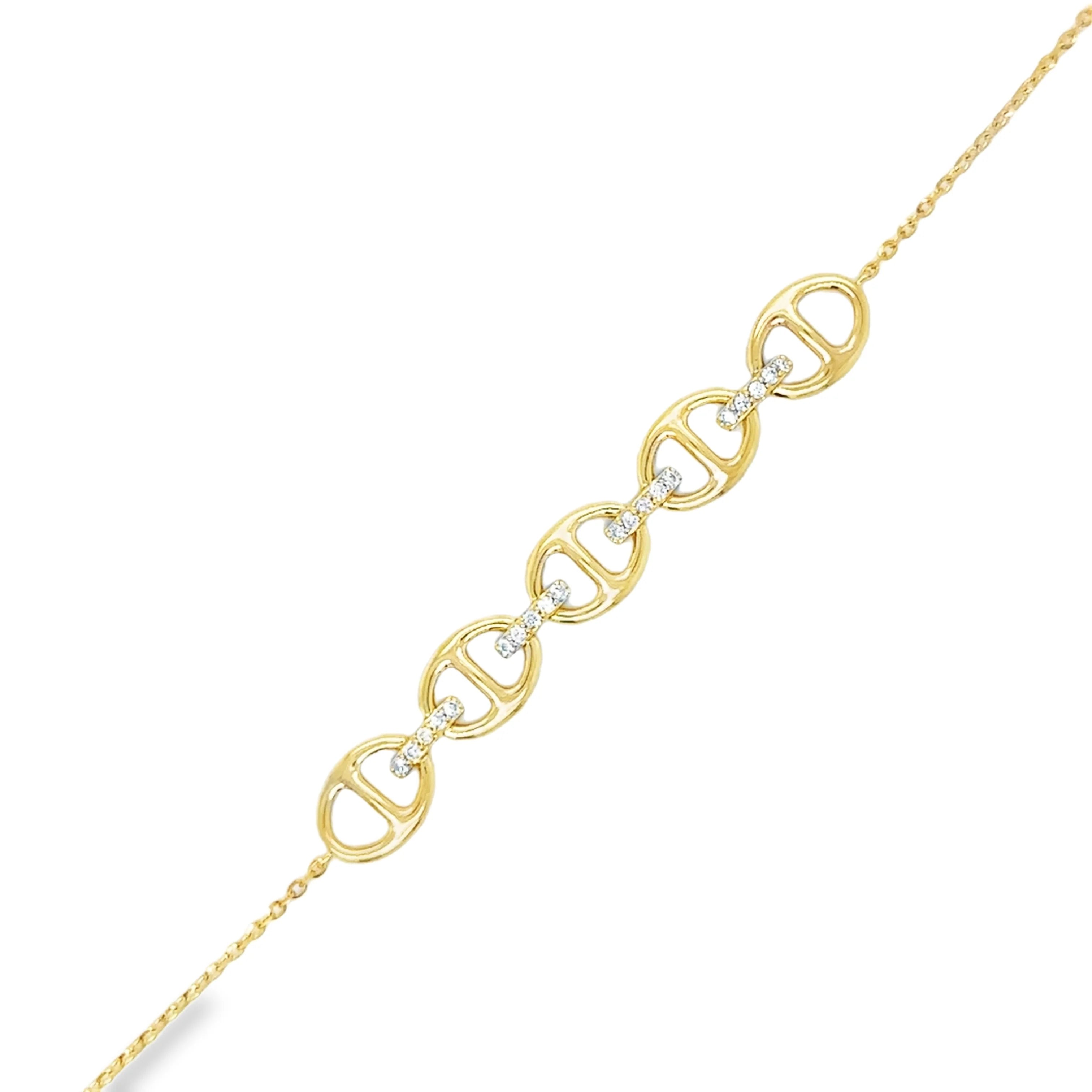 14k Gold Diamond Mariner Link Bracelet — 7"
