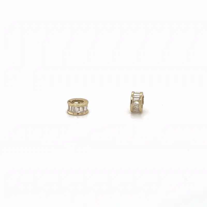 14k Gold Baguette Diamond Rondelle Charm