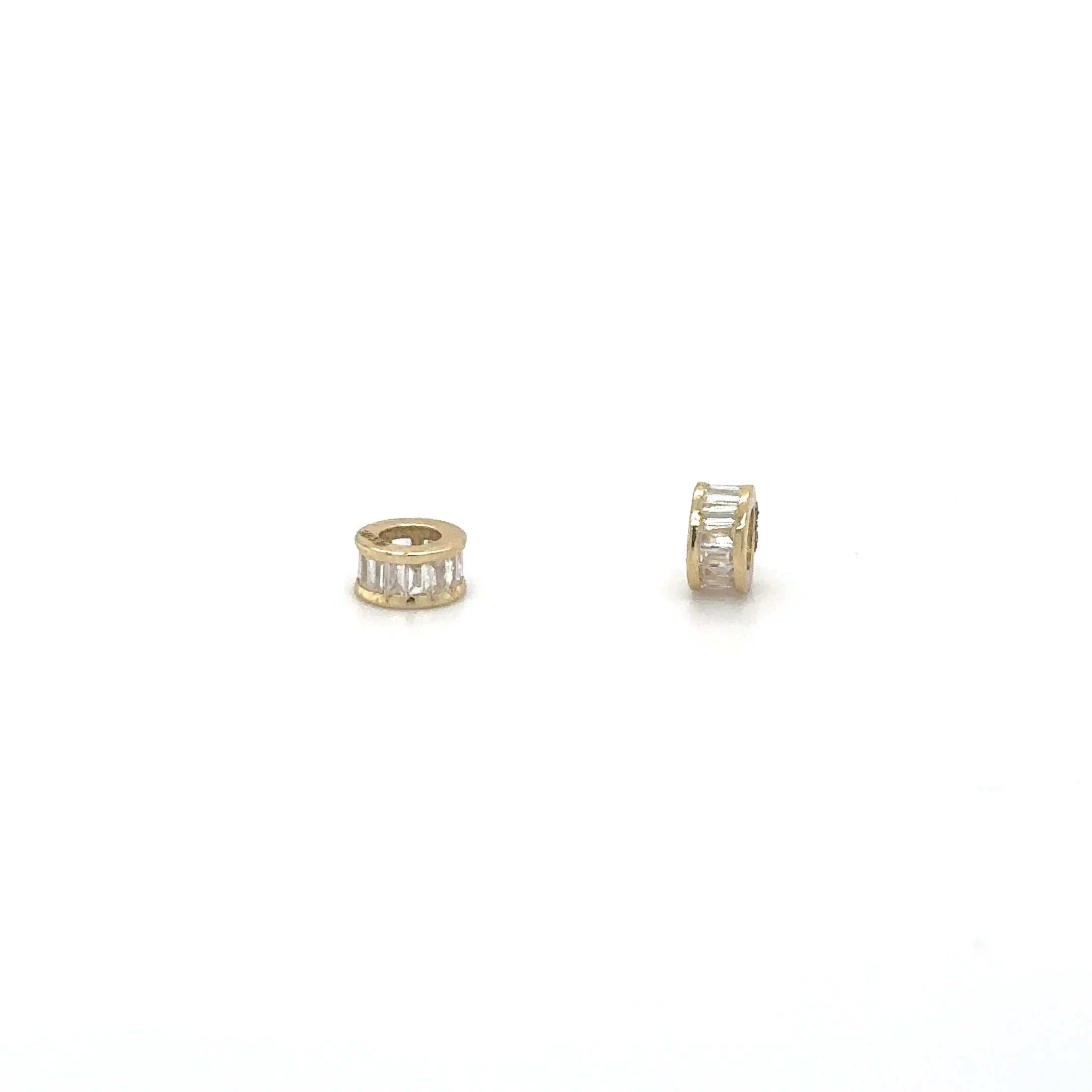 14k Gold Baguette Diamond Rondelle Charm