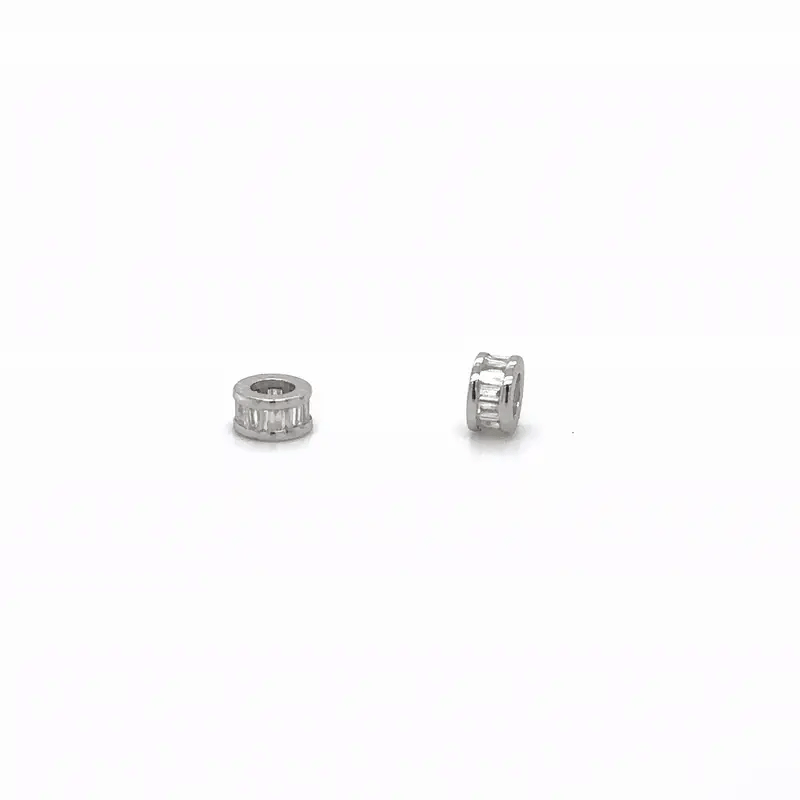 14k Gold Baguette Diamond Rondelle Charm