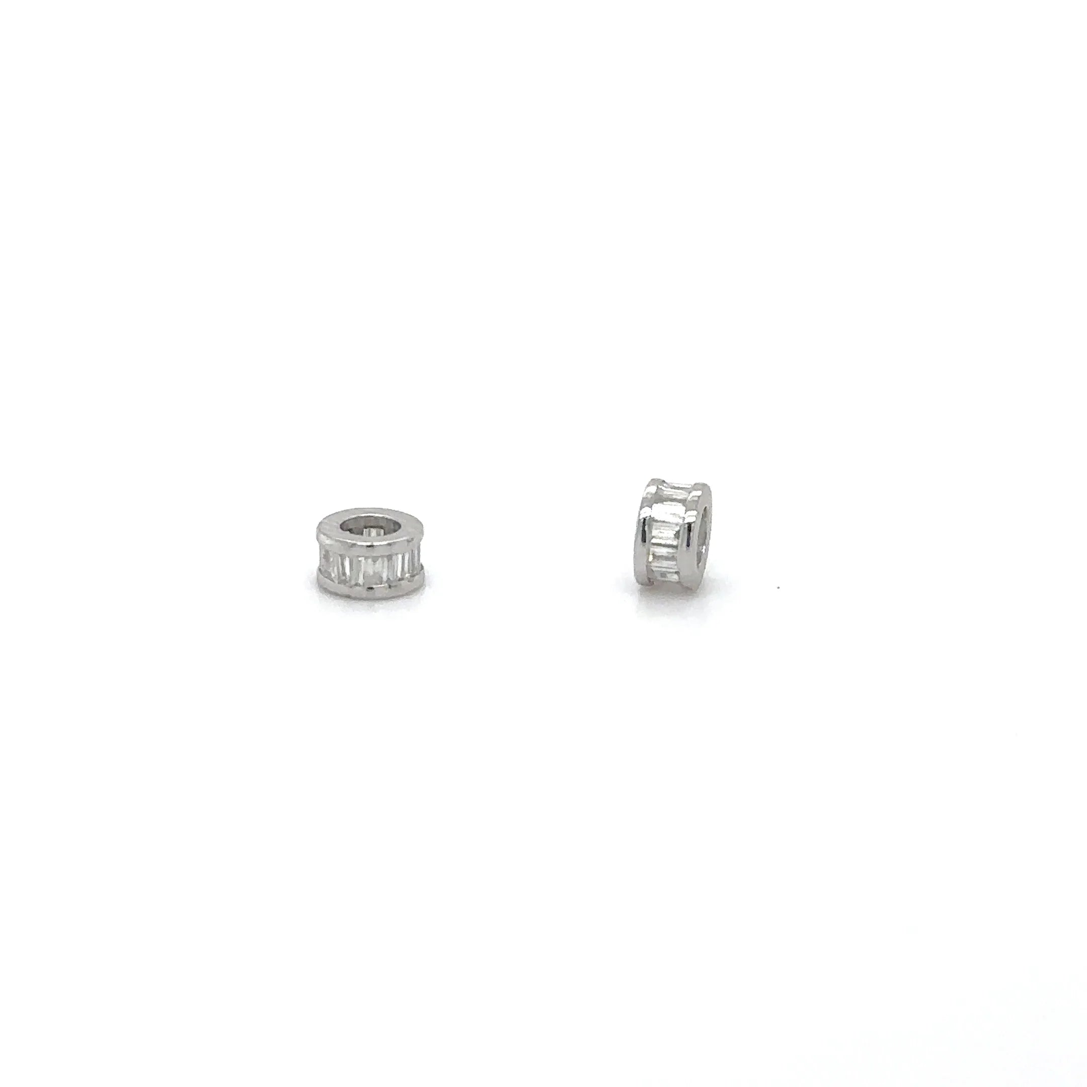14k Gold Baguette Diamond Rondelle Charm