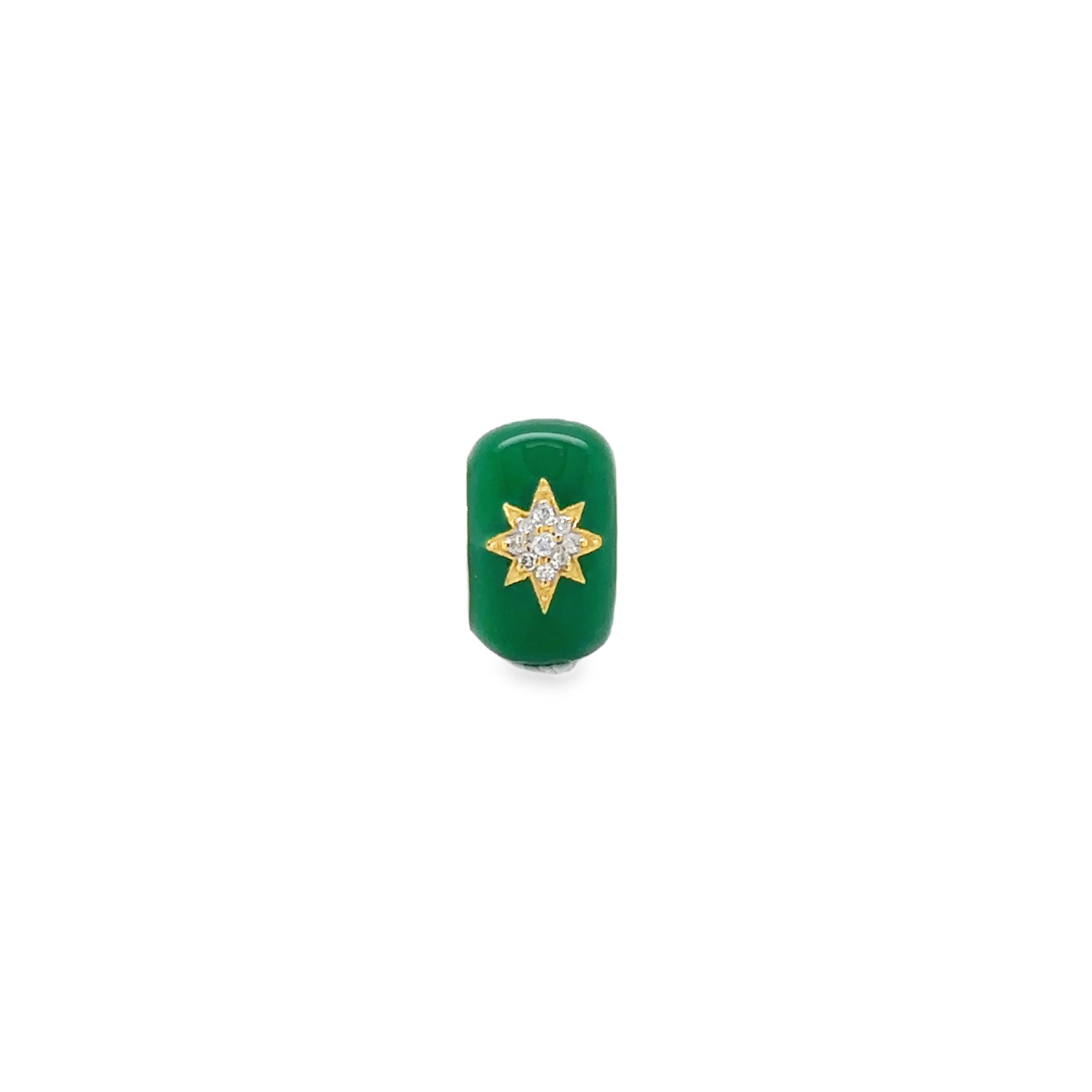 14k Gold Enamel North Star Diamond Rondelle Pendant