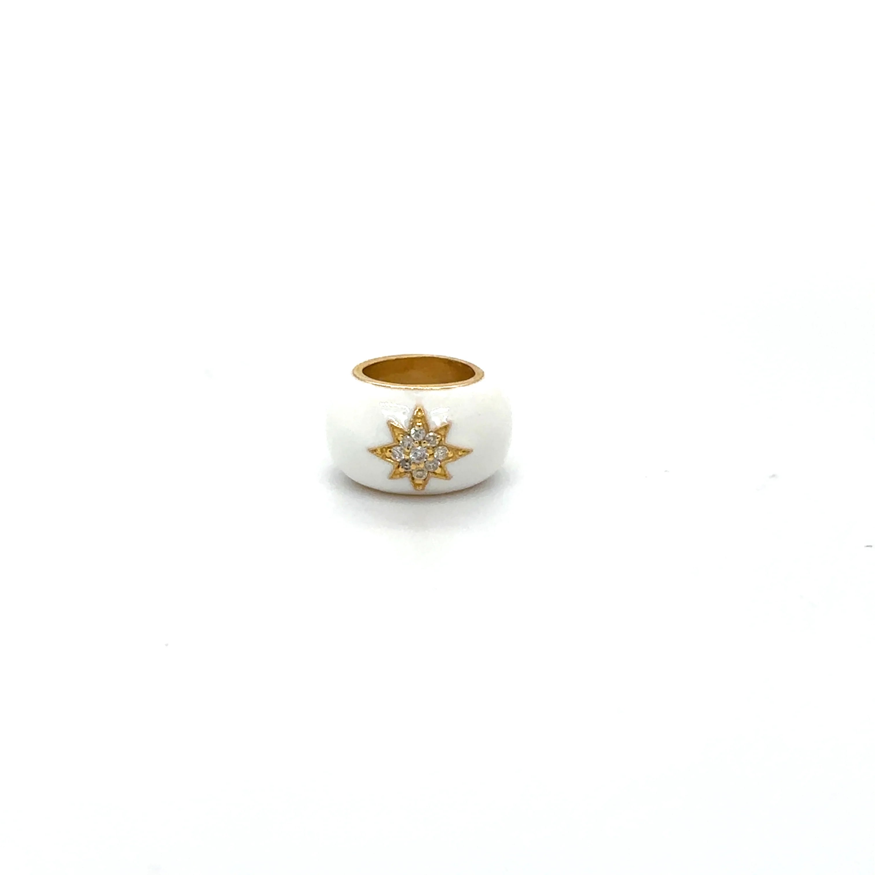 14k Gold Enamel North Star Diamond Rondelle Pendant