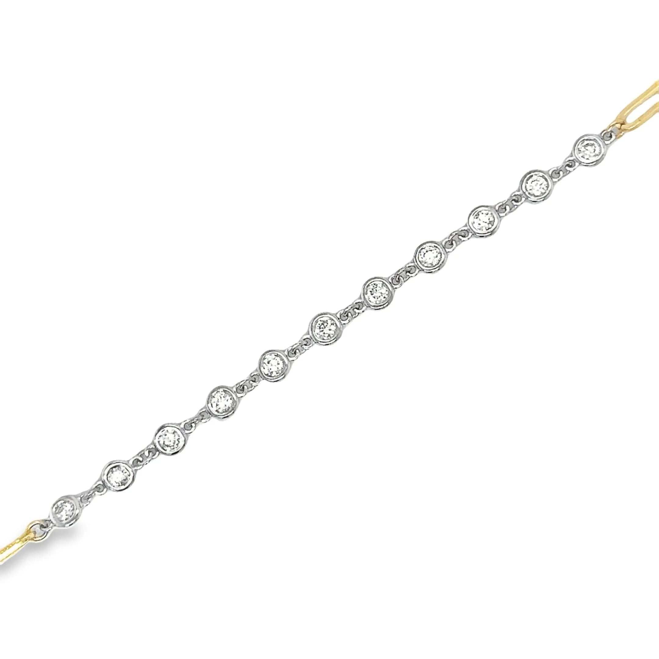 14k Two-Tone Paperclip & Diamond Bar Bracelet — 0.55ct