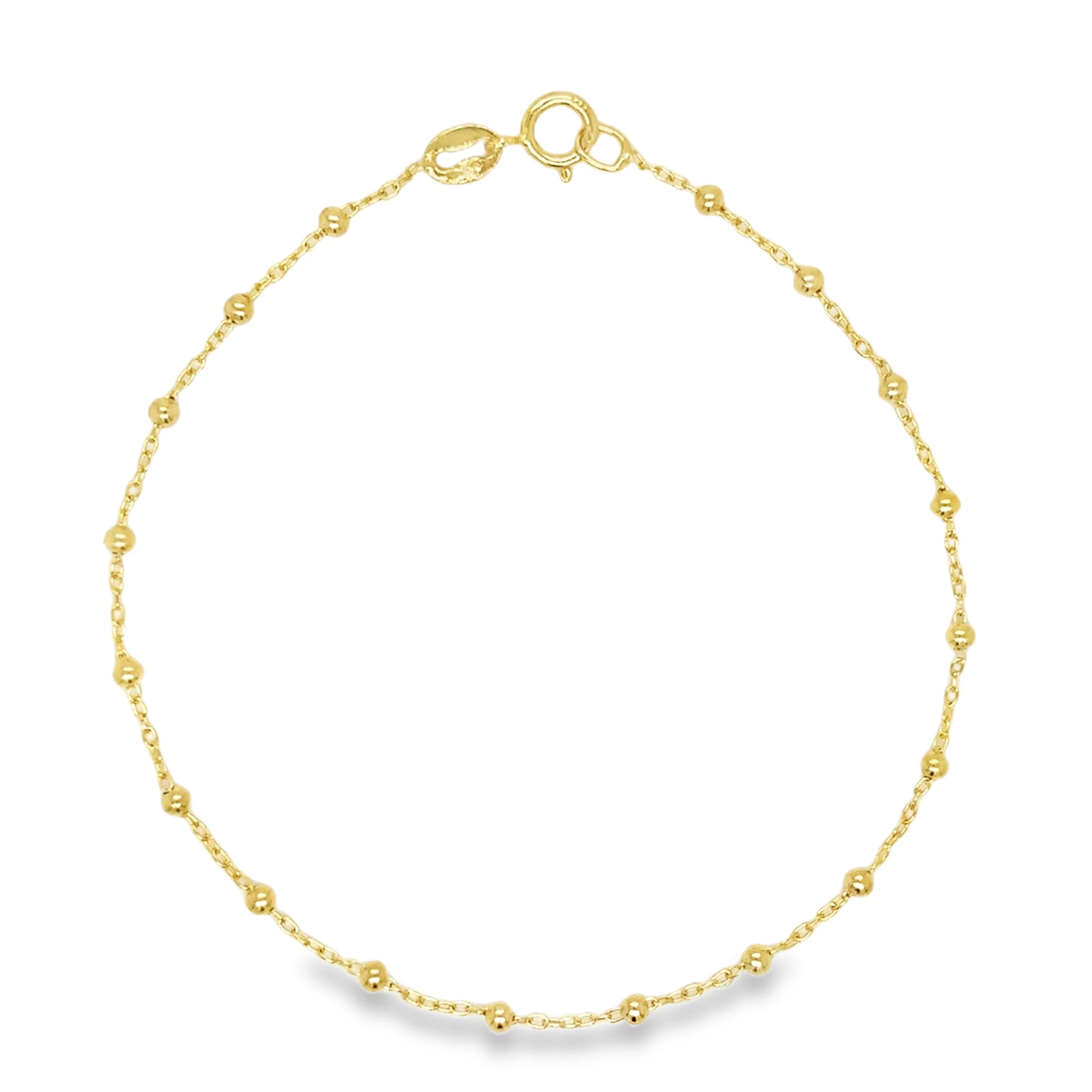 14k Gold Ball Station Bracelet — 7"