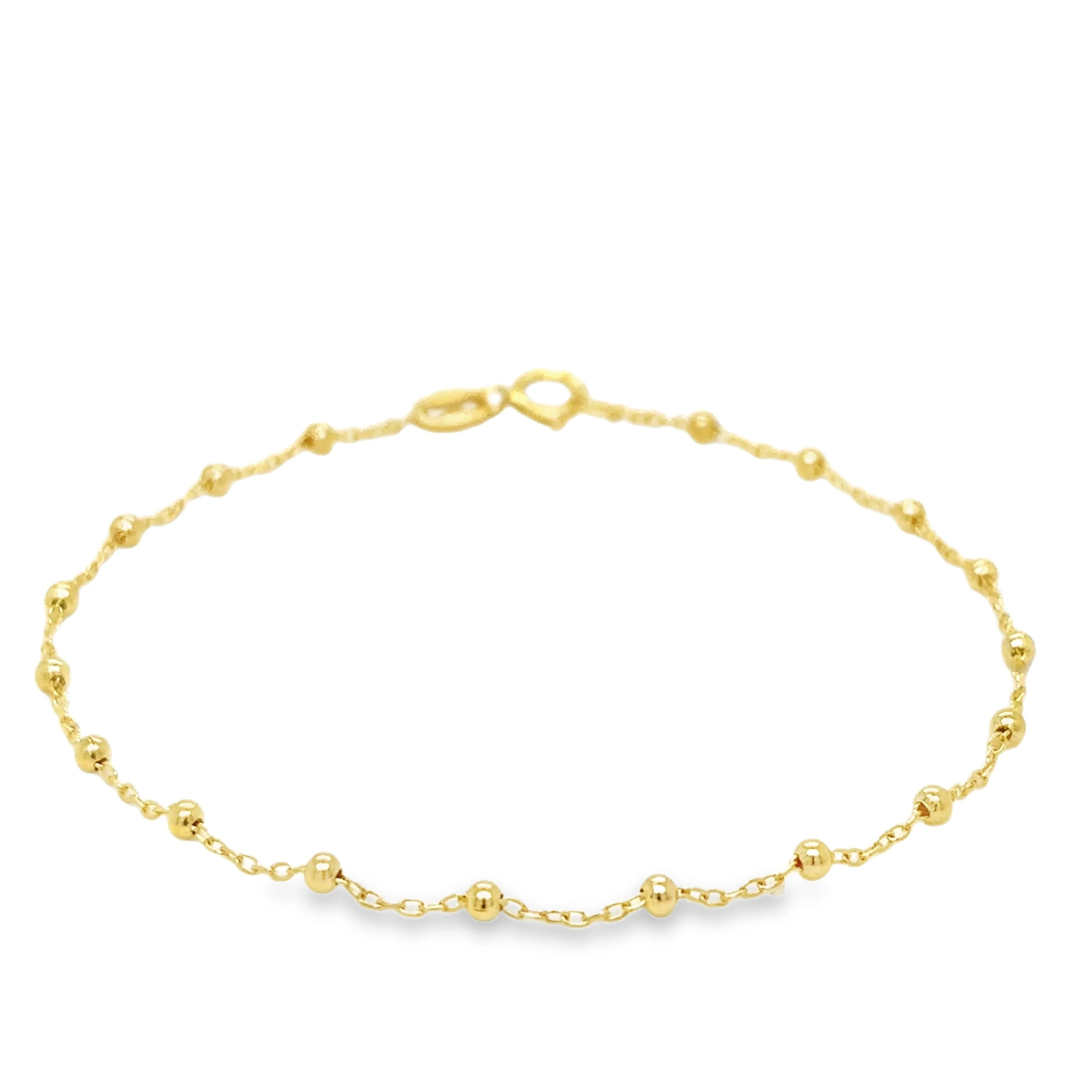 14k Gold Ball Station Bracelet — 7"