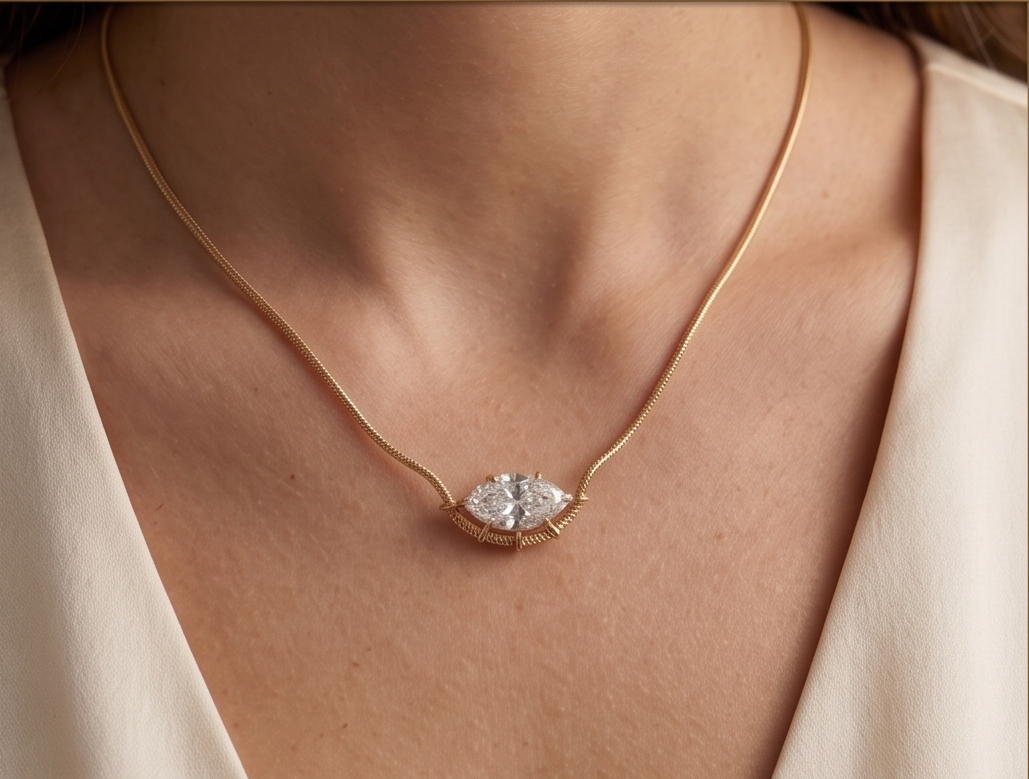 Horizon 14k gold Marquise Solitaire Pendant