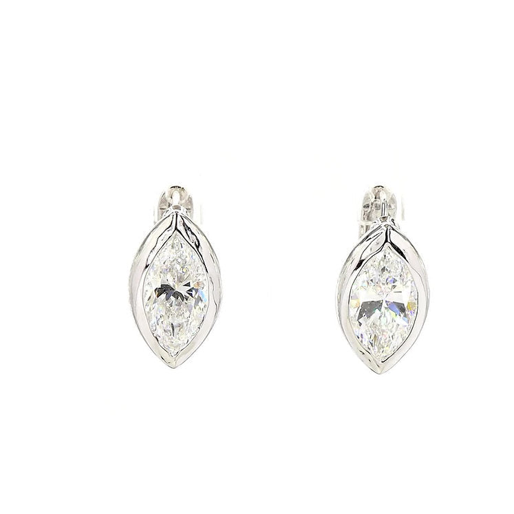 Marquise Diamond Bezel Huggie Hoops 14k Gold | 2.50 TCW | Jewelry by Cleo