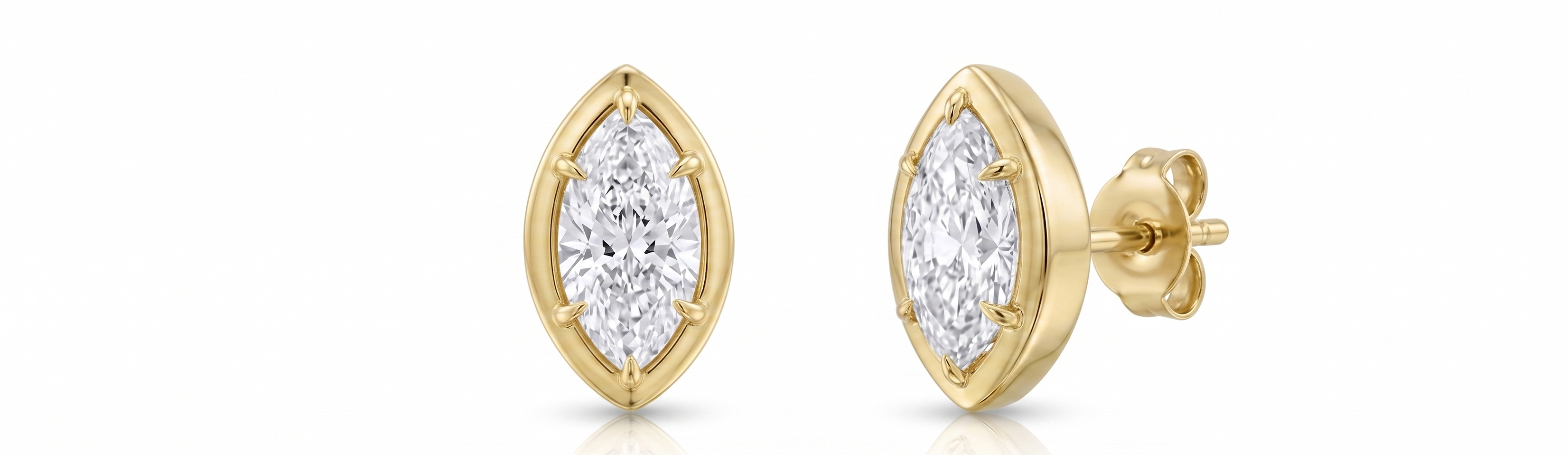 Marquise Diamond Bezel Prong Stud Earrings 14k Gold | 2 TCW | Jewelry by Cleo