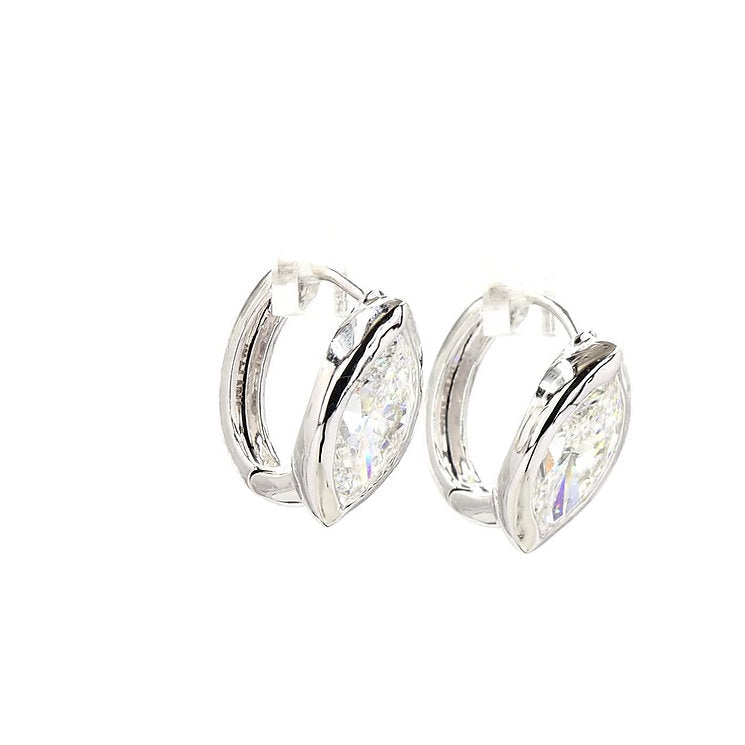 Marquise Diamond Bezel Huggie Hoops 14k Gold | 2.50 TCW | Jewelry by Cleo
