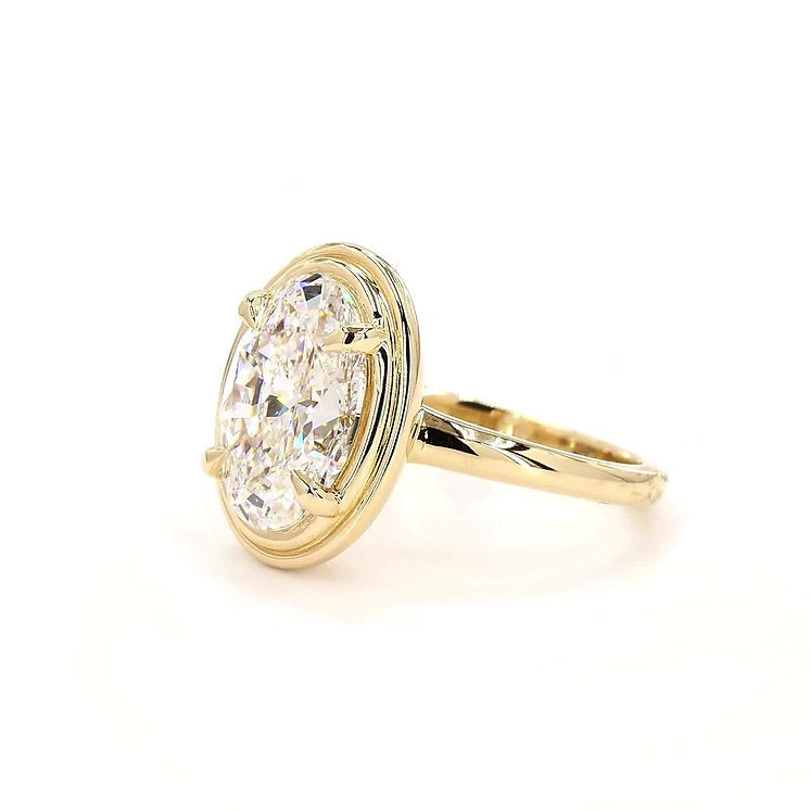 Oval LGD Double Bezel 14k Gold Ring | 3 TCW | Jewelry by Cleo