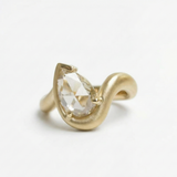 Rose cut pear matte yellow gold ring