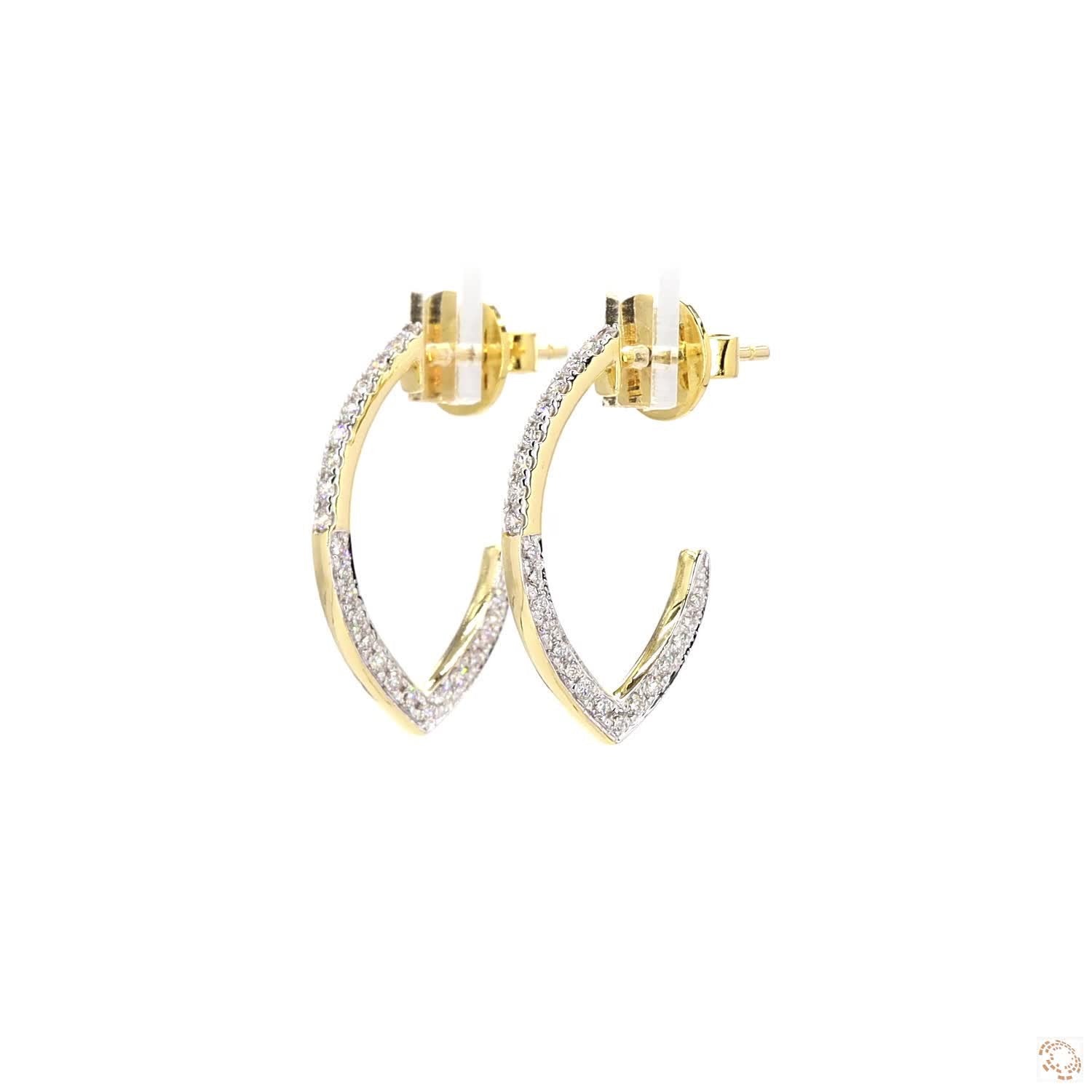 V-Shape Diamond Hoop Earrings 14k Gold | 0.50 TCW | Jewelry by Cleo