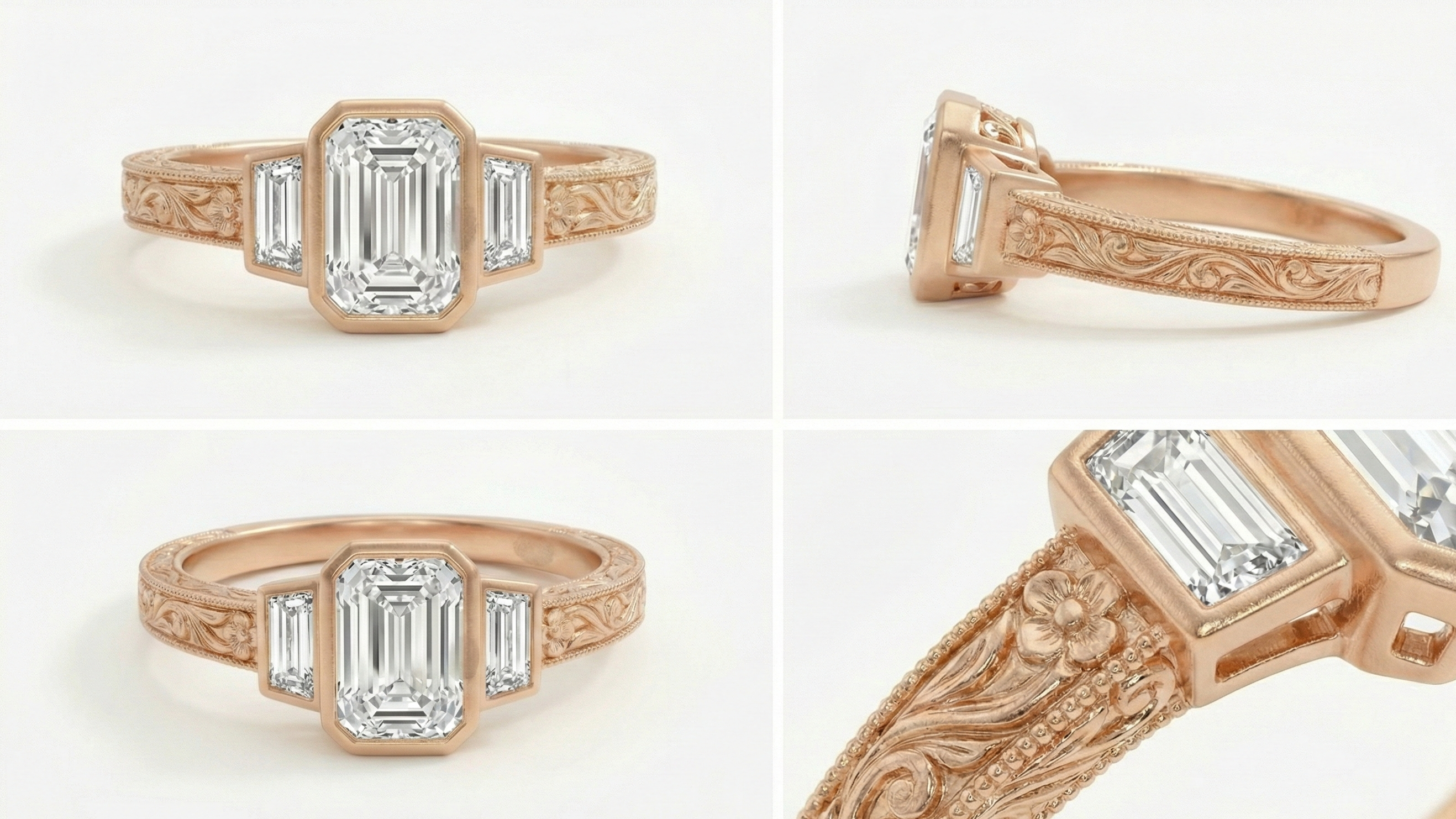 Vintage Scroll" Emerald Trio RG