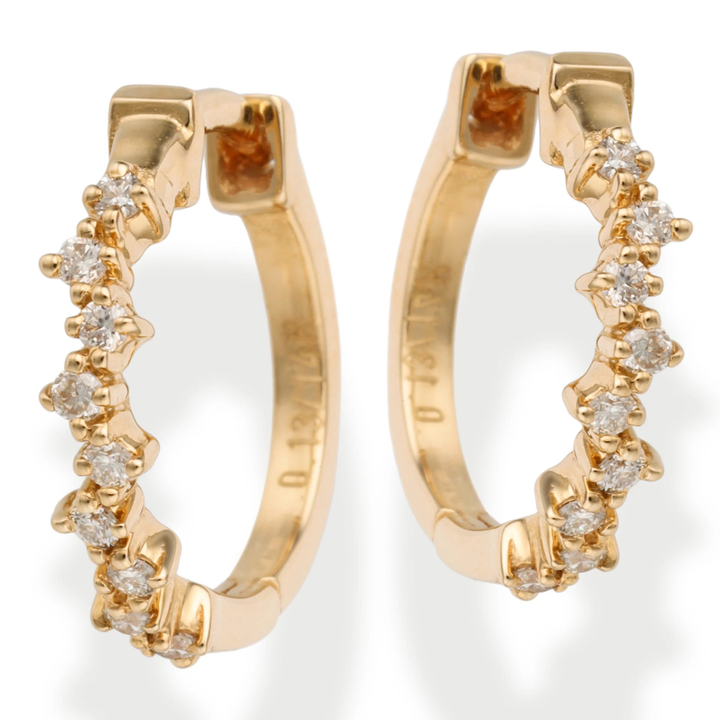 14k Gold Diamond Huggie Hoop Earrings — 13mm