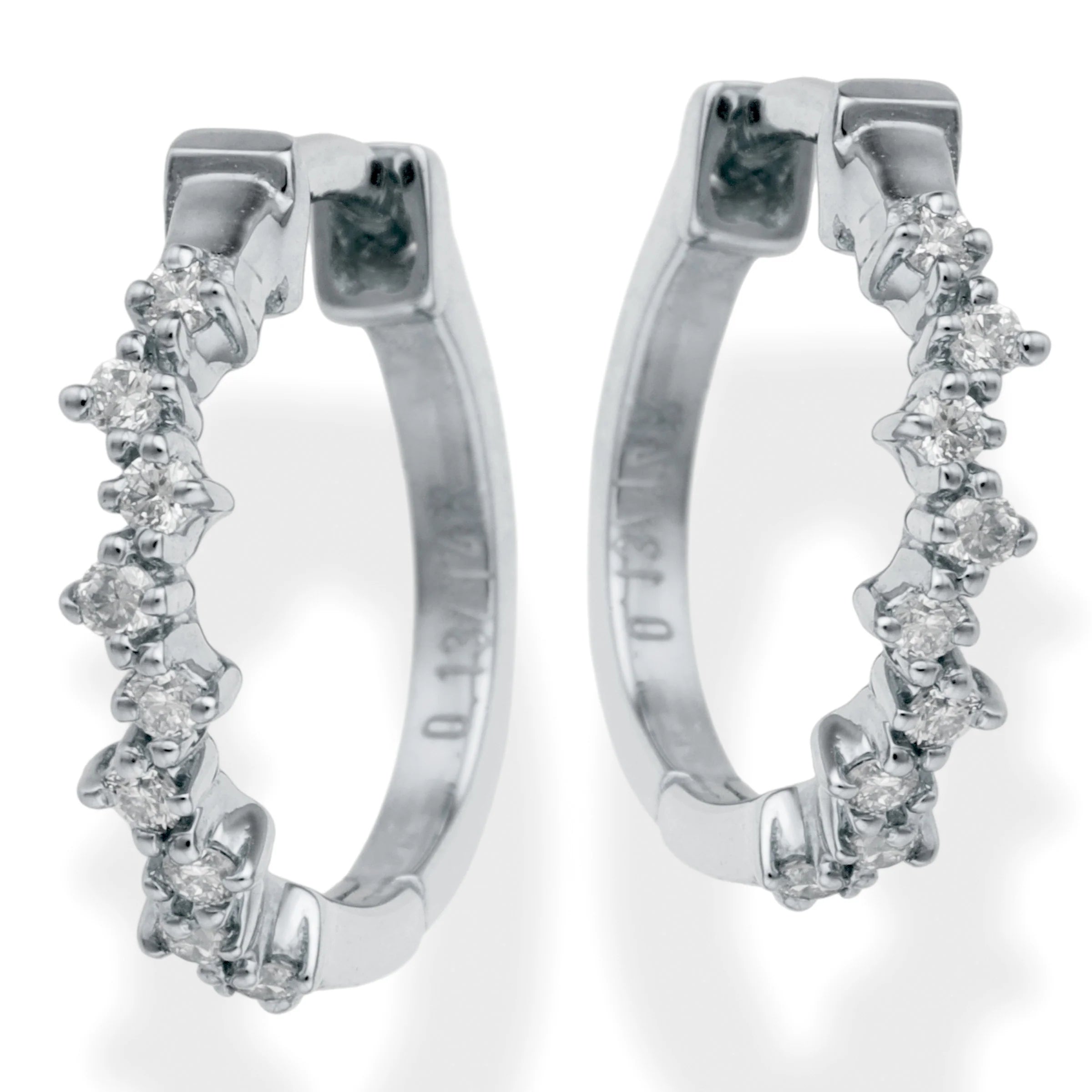14k Gold Diamond Huggie Hoop Earrings — 13mm