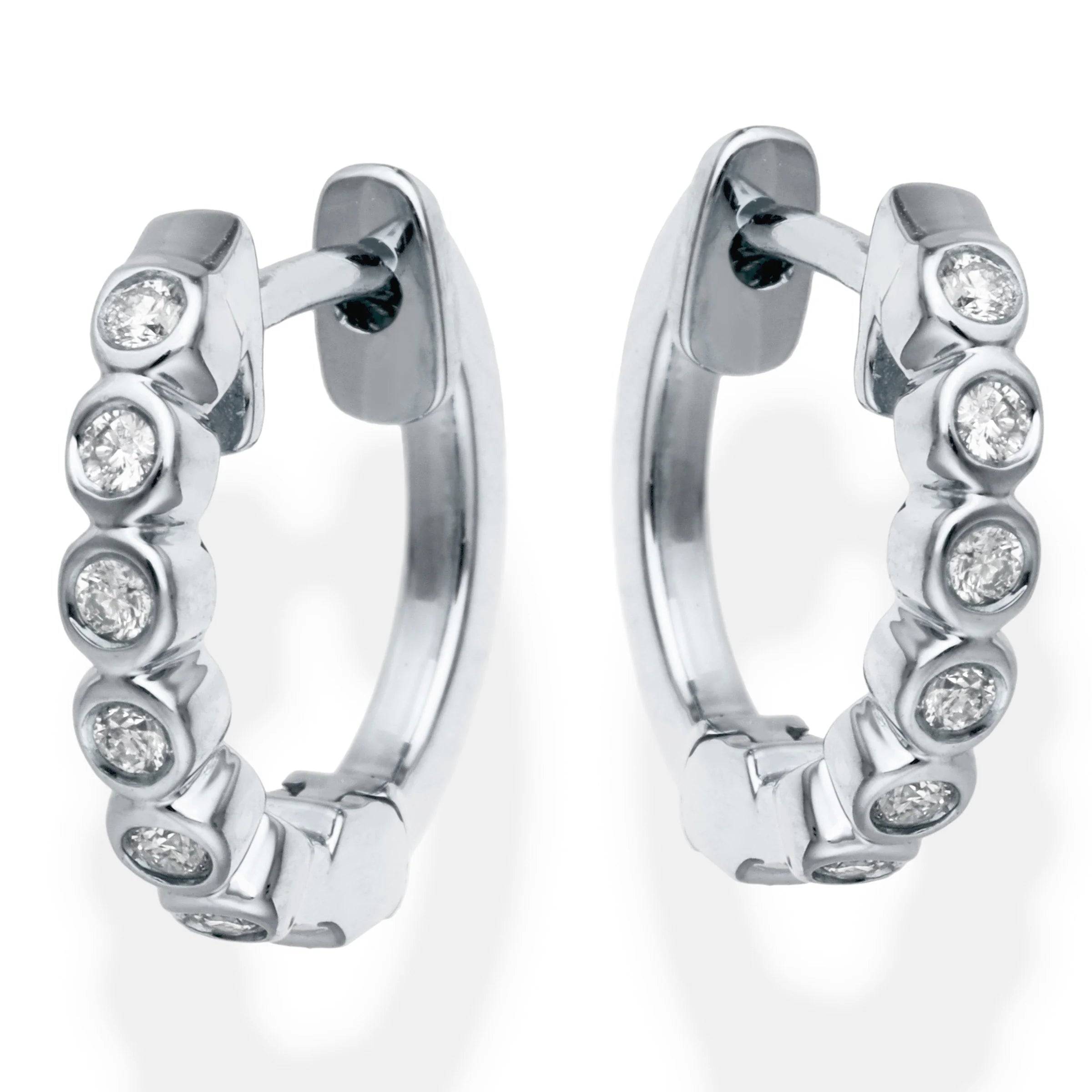 14k Gold Diamond Huggie Hoop Earrings — 12mm