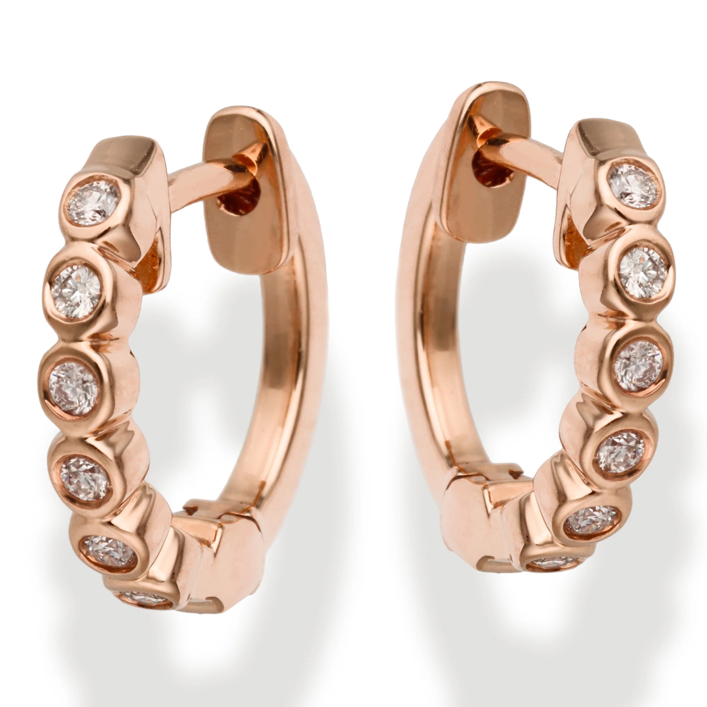 14k Gold Diamond Huggie Hoop Earrings — 12mm