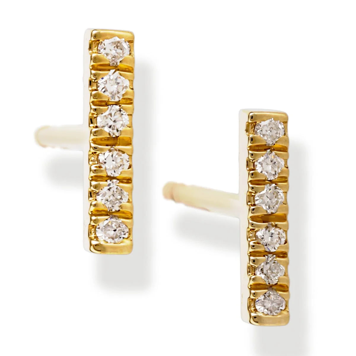 14k Gold Pavé Diamond Bar Stud Earrings