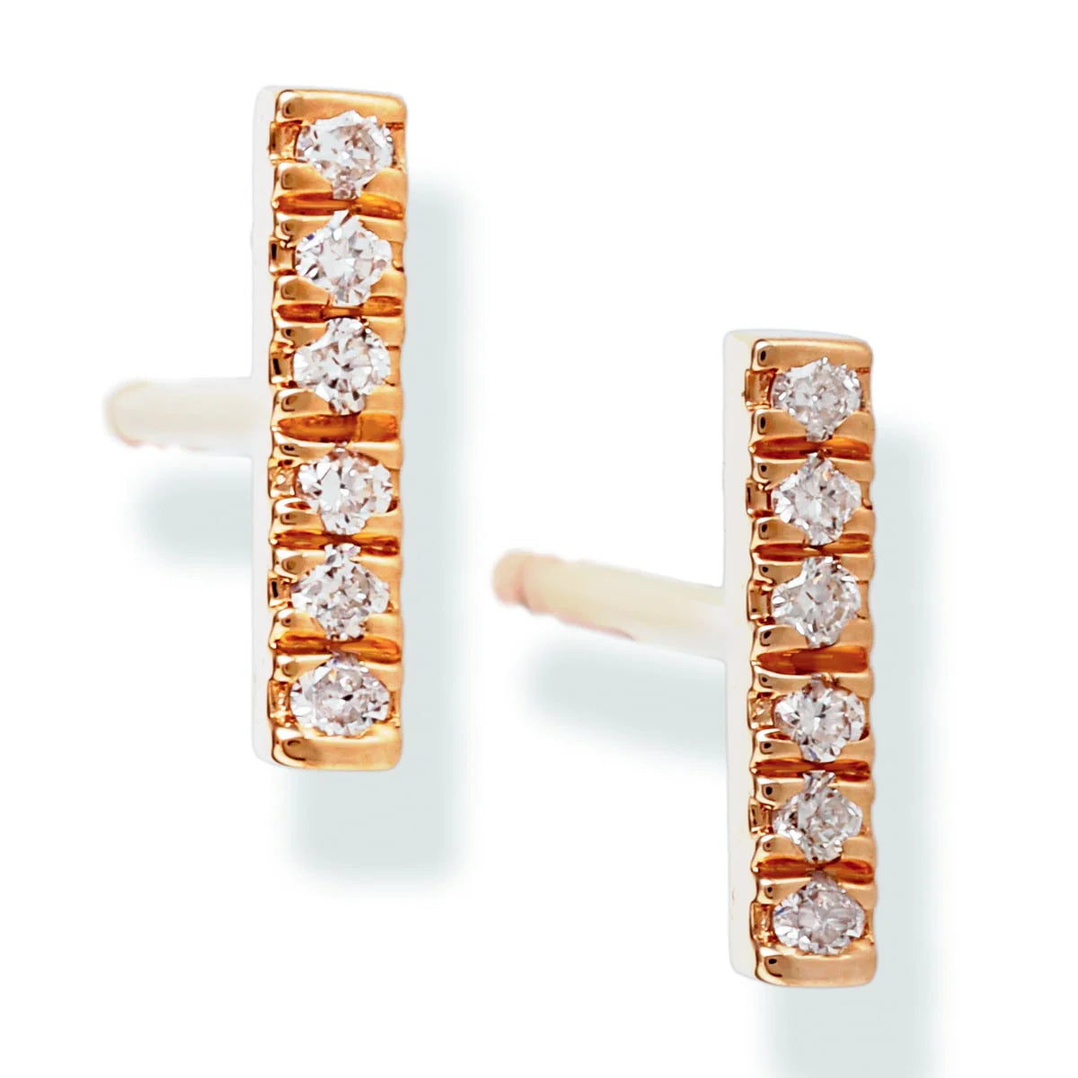 14k Gold Pavé Diamond Bar Stud Earrings