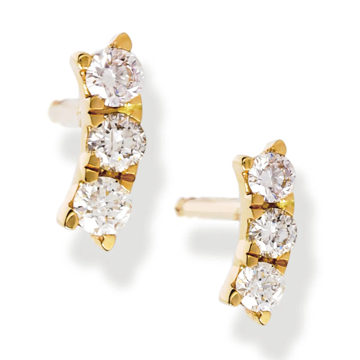 14k Gold Pavé Diamond Curved Bar Stud Earrings — Small or Medium