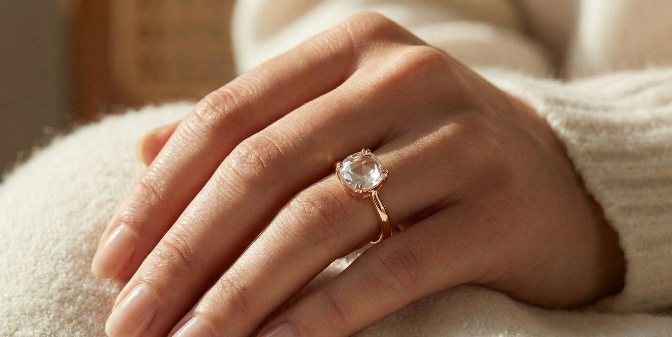 rose cut diamond double prong on hand