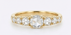 rose cut diamond wedding band in yellow gold