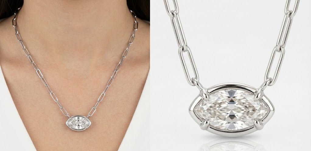 The Cleo Horizon: East - West Marquise Bezel Necklace - Jewelry by Cleo