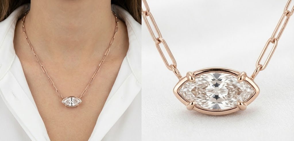 The Cleo Horizon: East - West Marquise Bezel Necklace - Jewelry by Cleo