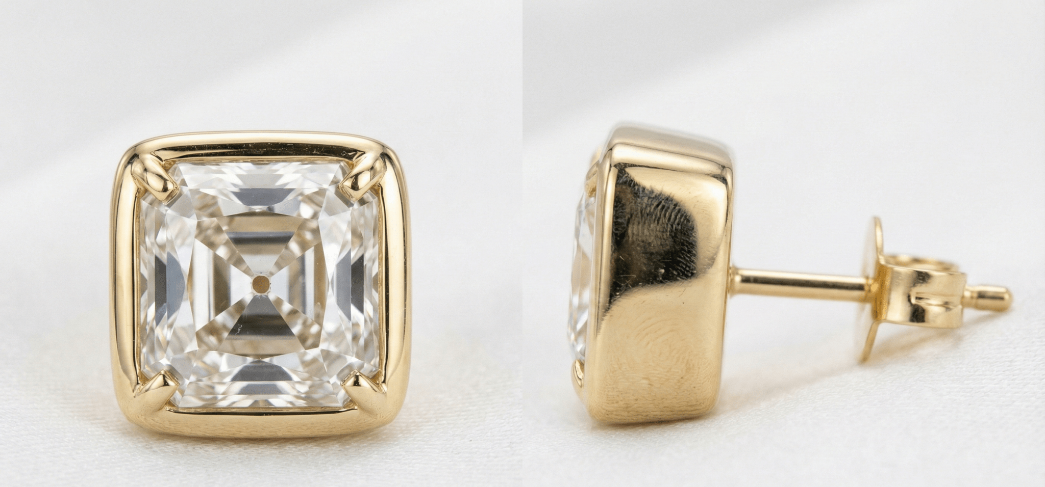 The OMC Bezel Studs with Signature Corner Prongs - Jewelry by Cleo